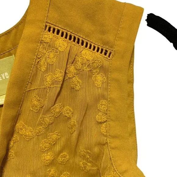 Maeve Womens Mustard Yellow Embroidered Lace Up Tank Top 6 Boho Cottagecore - Picture 9 of 9